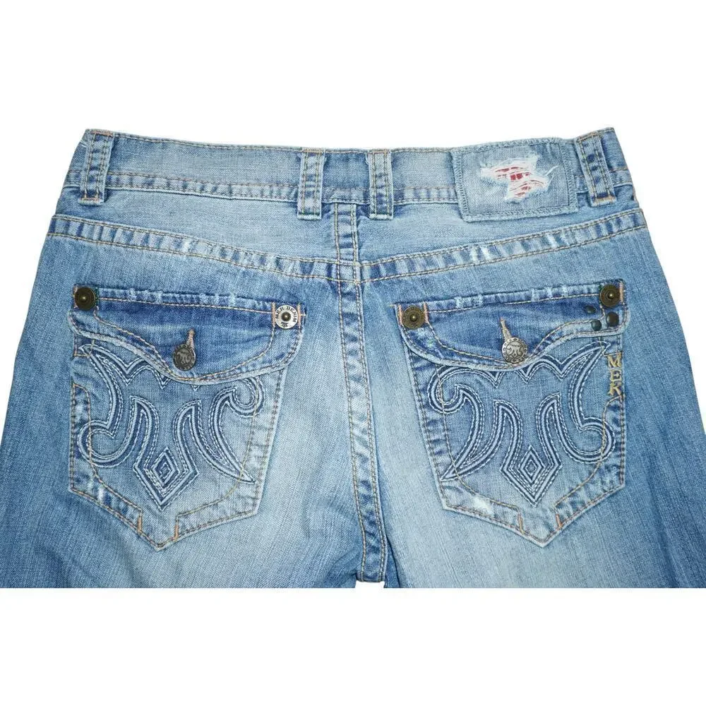 MEK Denim Recife Distressed Straight 33x34 – Raw Hem – Embroidered Back Pockets